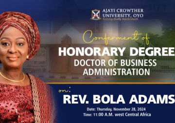 The Vice-Chancellor, Professor Francis Igbasan heartily rejoices with the conferment of Honorary Doctoral Degree on Rev. Bola Adams