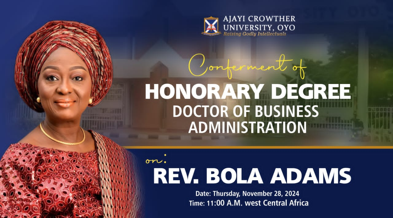 The Vice-Chancellor, Professor Francis Igbasan heartily rejoices with the conferment of Honorary Doctoral Degree on Rev. Bola Adams